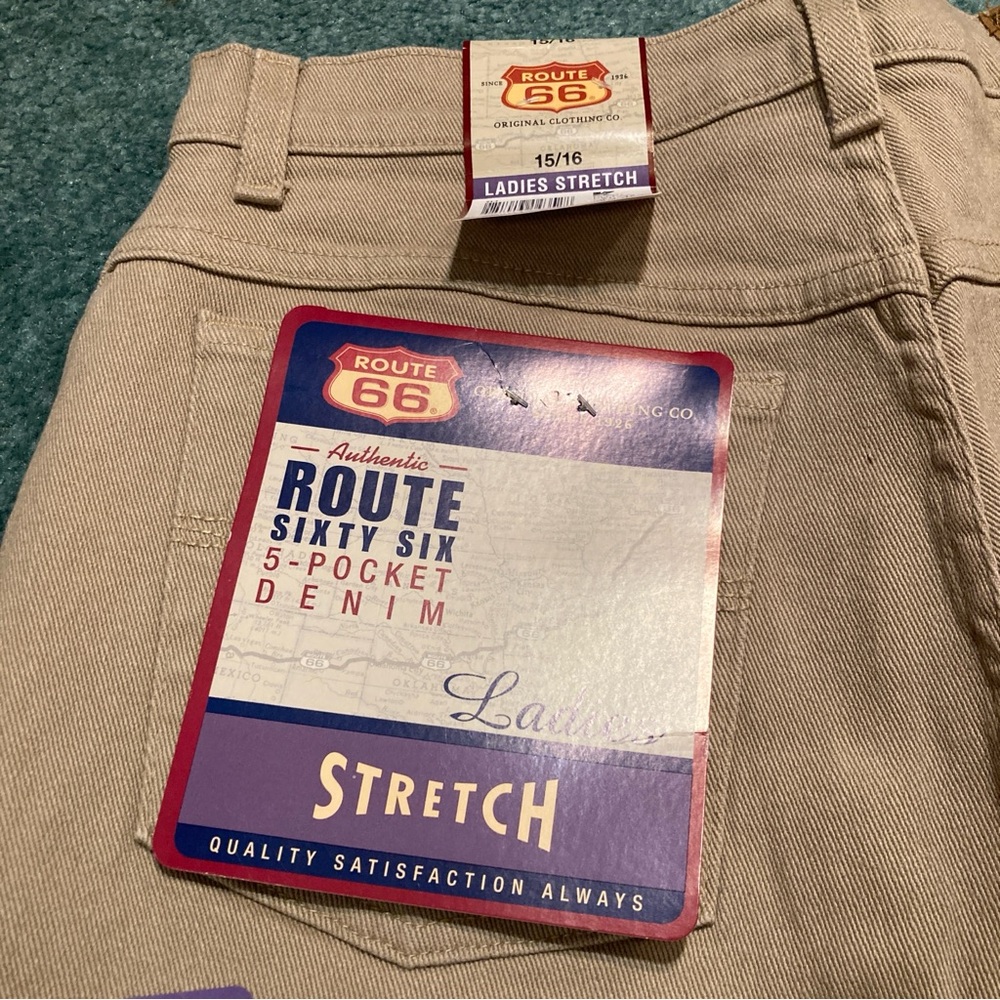 NWT Route 66 Vintage 90s Jeans Stretch Fit High Rise Denim Tan Size 15/16 - Picture 3 of 12